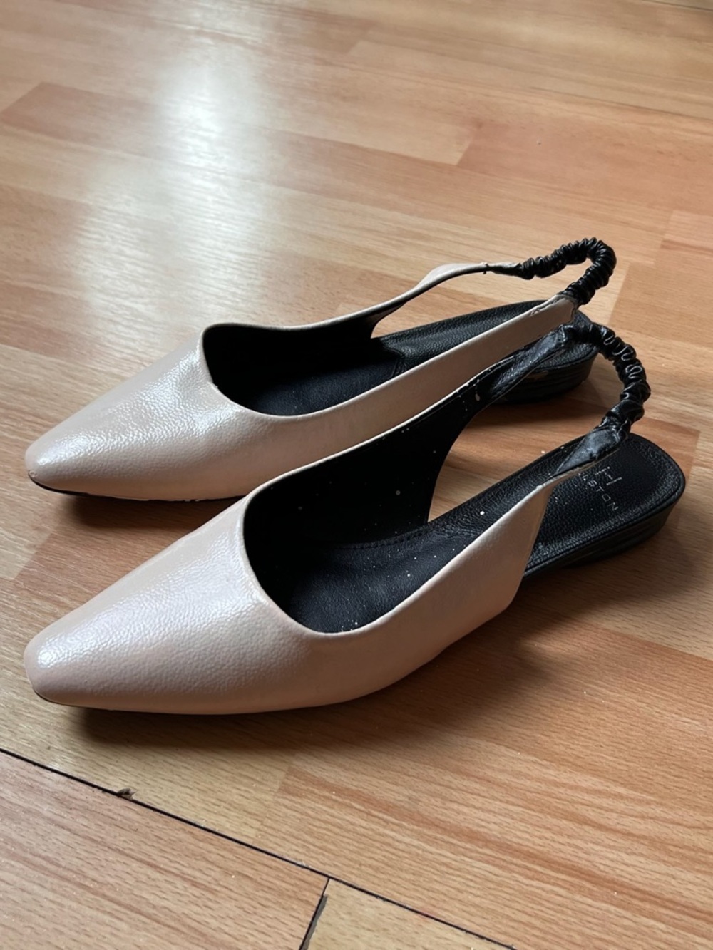 H by Halston Pointed-Toe Slingback Flats in Light Beige and Black
